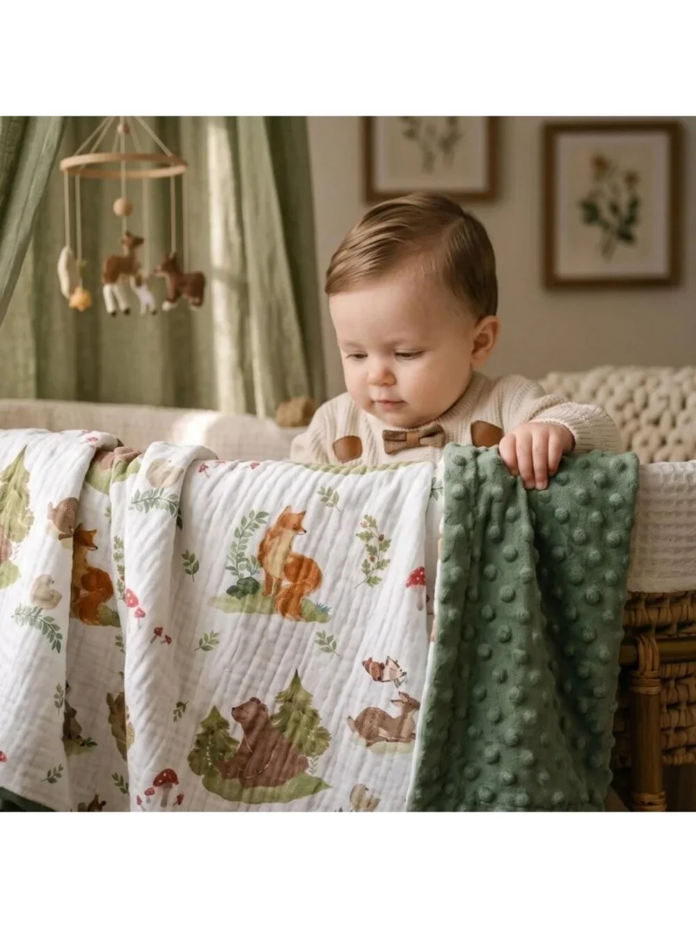 Soft Muslin Baby Blanket for Nursery, Double-Layer Minky Toddler Blanket, 30